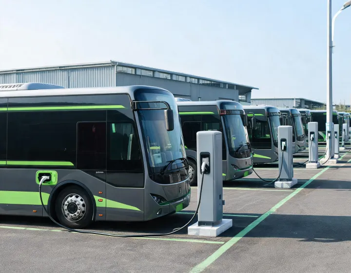 Electric city bus at a depot charging lane