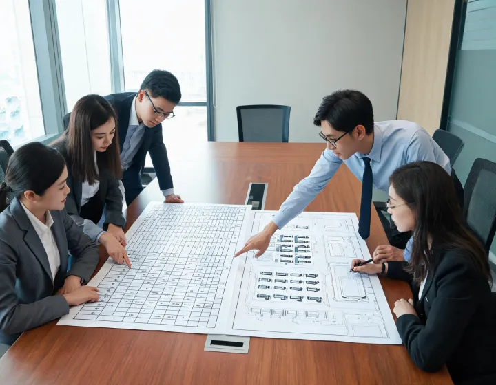 Procurement team reviewing an electric fuel cell bus specification matrix